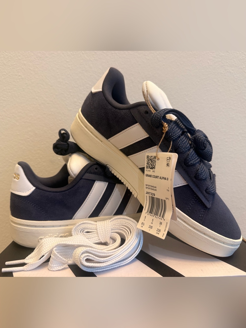 adidas Grand Court Alpha 00s Navy and White Suede Sneakers Size 6.5